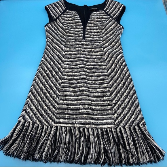 Nanette Lepore Lawless Dress Striped Black & White with Fringe Hem Size 6 - Picture 1 of 14